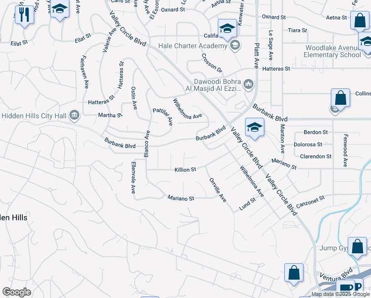 map of restaurants, bars, coffee shops, grocery stores, and more near 5448 Lockhurst Drive in Los Angeles