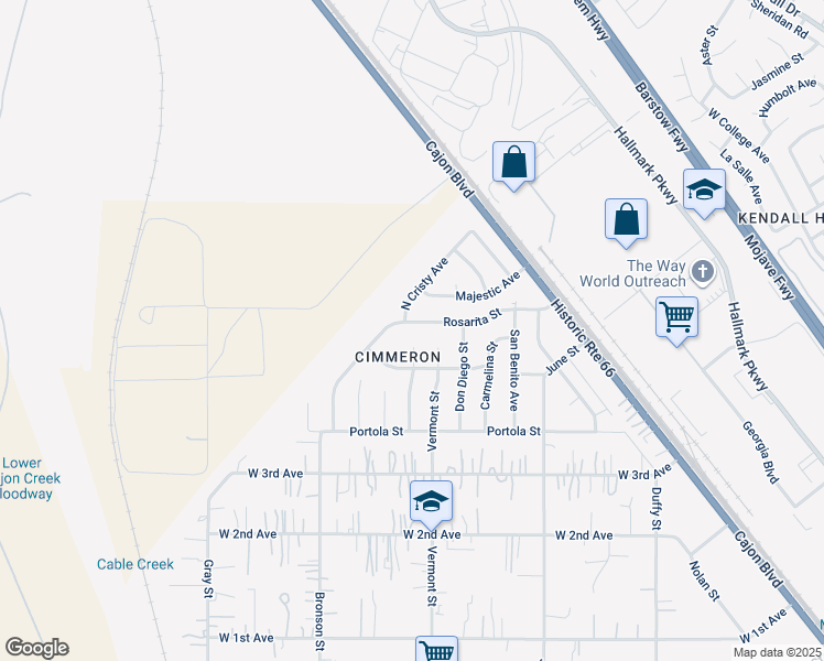 map of restaurants, bars, coffee shops, grocery stores, and more near 2869 Rosarita Street in San Bernardino