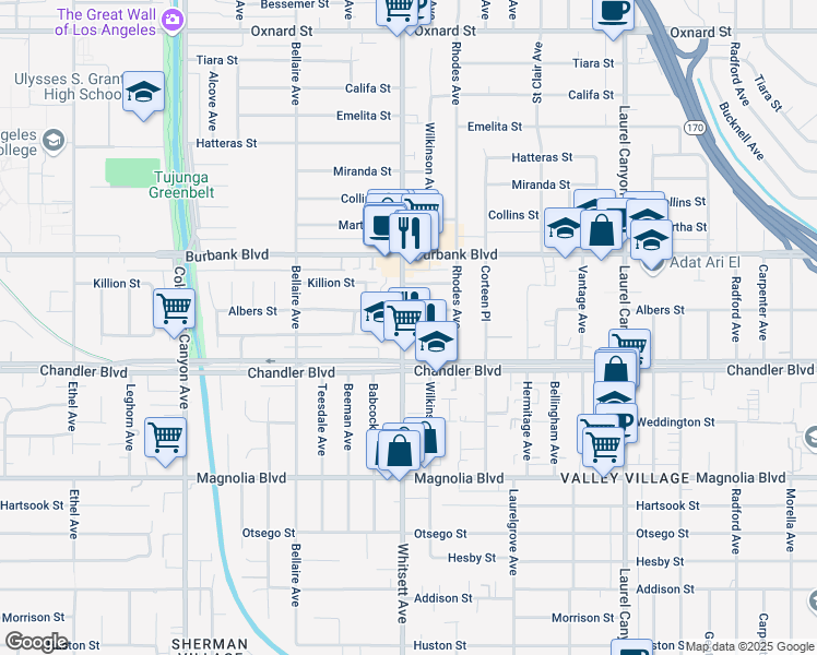 map of restaurants, bars, coffee shops, grocery stores, and more near 12455 Cumpston Street in Los Angeles