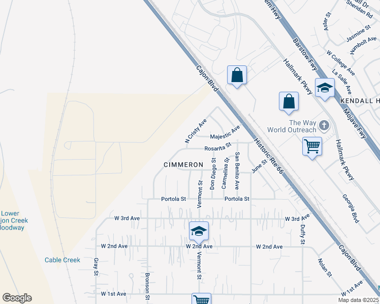 map of restaurants, bars, coffee shops, grocery stores, and more near 2869 Rosarita Street in San Bernardino
