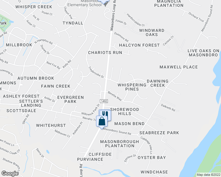 map of restaurants, bars, coffee shops, grocery stores, and more near 3607 Stembridge Court in Wilmington