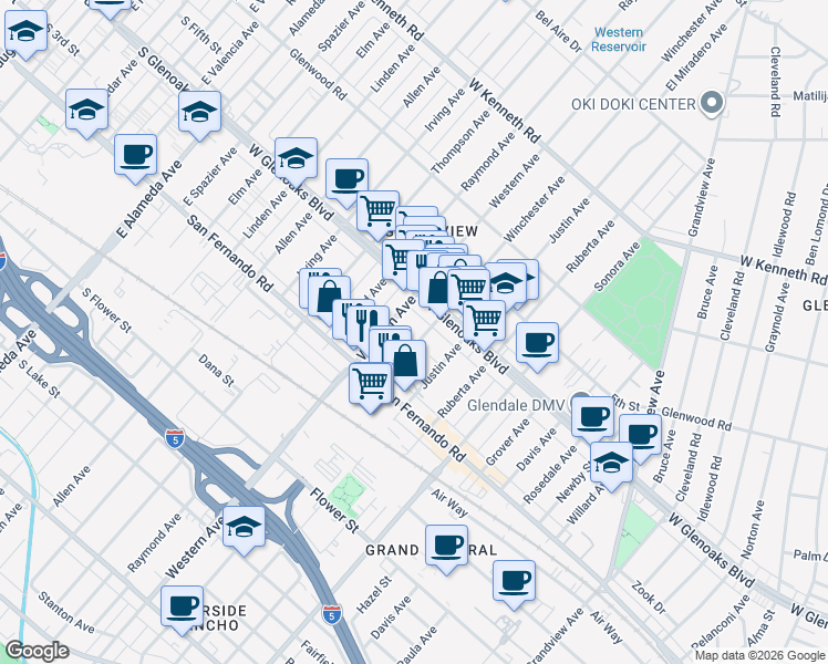 map of restaurants, bars, coffee shops, grocery stores, and more near 1049 Winchester Avenue in Glendale