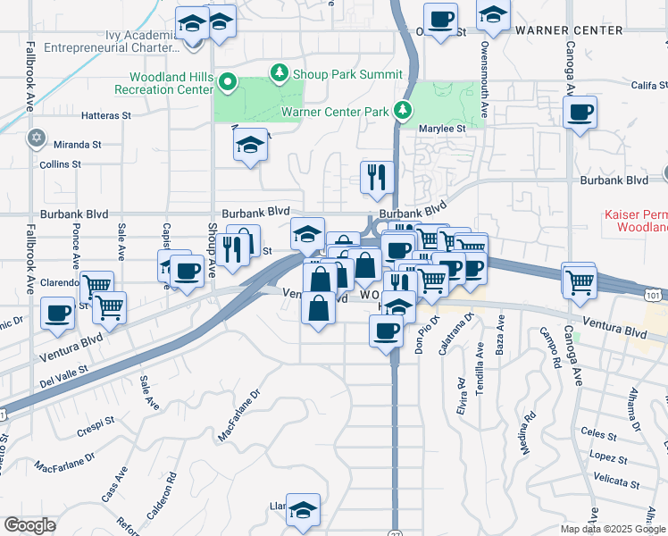 map of restaurants, bars, coffee shops, grocery stores, and more near in Los Angeles