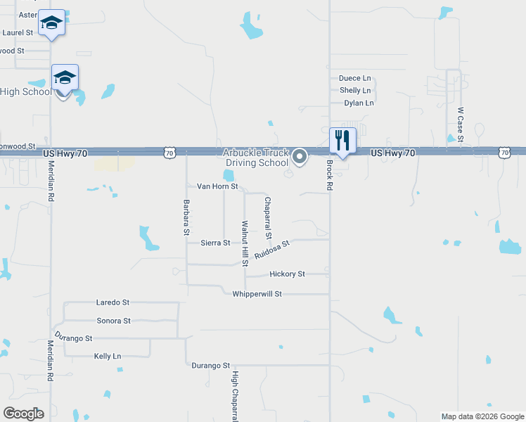 map of restaurants, bars, coffee shops, grocery stores, and more near 135 Chaparral Street in Ardmore