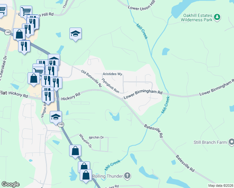 map of restaurants, bars, coffee shops, grocery stores, and more near 524 Flyingbolt Run in Canton