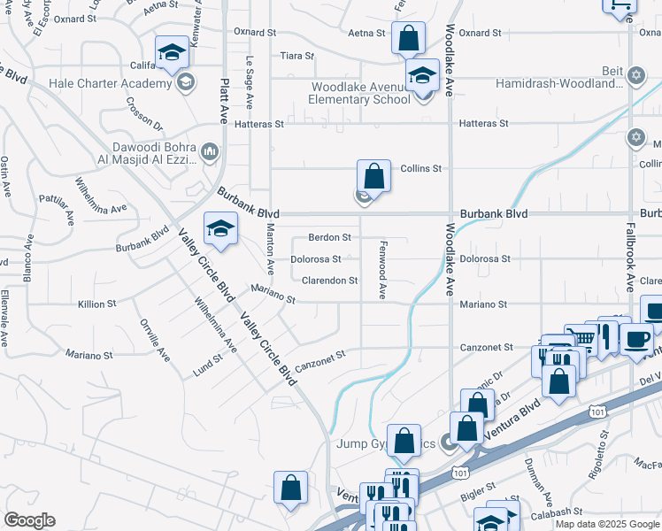 map of restaurants, bars, coffee shops, grocery stores, and more near 23440 Dolorosa Street in Los Angeles