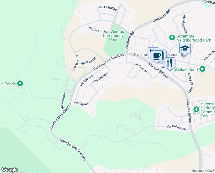 map of restaurants, bars, coffee shops, grocery stores, and more near 5180 Via Capote in Thousand Oaks
