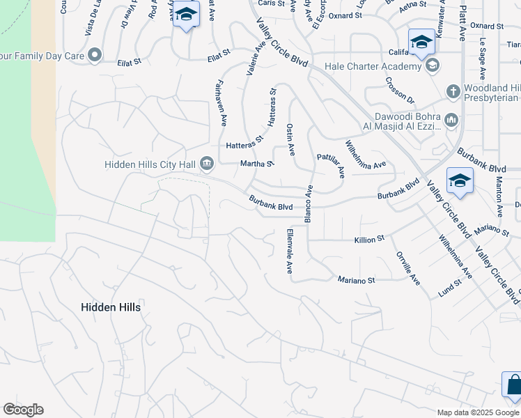 map of restaurants, bars, coffee shops, grocery stores, and more near 24326 Burbank Boulevard in Los Angeles