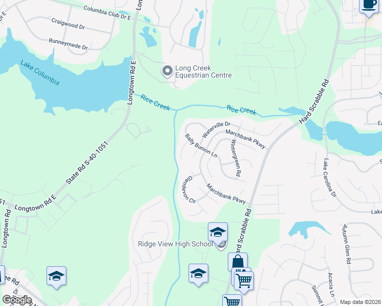 map of restaurants, bars, coffee shops, grocery stores, and more near 406 Waterville Drive in Columbia
