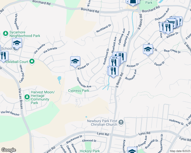 map of restaurants, bars, coffee shops, grocery stores, and more near 3889 Angeline Street in Thousand Oaks