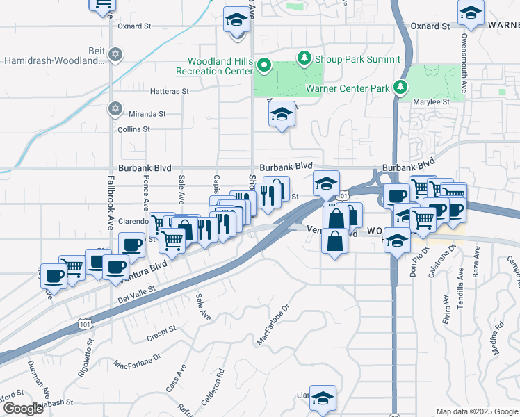map of restaurants, bars, coffee shops, grocery stores, and more near 22354 Dolorosa Street in Los Angeles