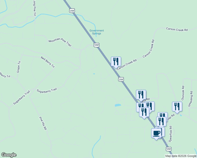 map of restaurants, bars, coffee shops, grocery stores, and more near 127 Juniper Road in Broken Bow