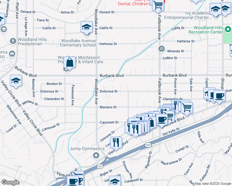 map of restaurants, bars, coffee shops, grocery stores, and more near 23034 Dolorosa Street in Los Angeles