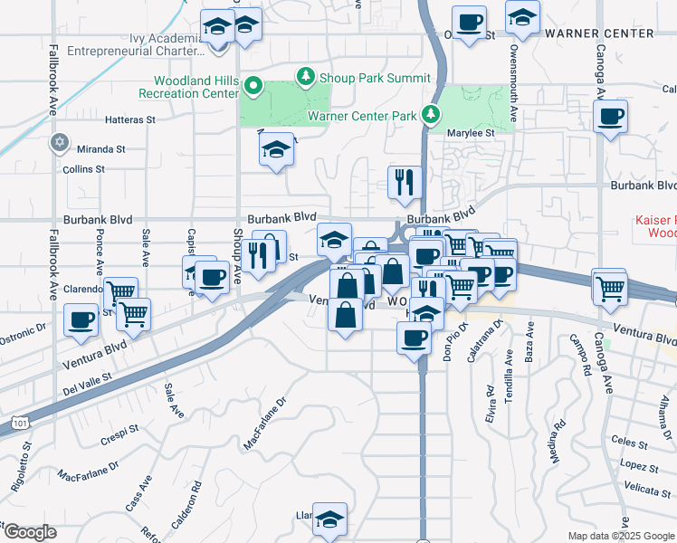 map of restaurants, bars, coffee shops, grocery stores, and more near in Los Angeles