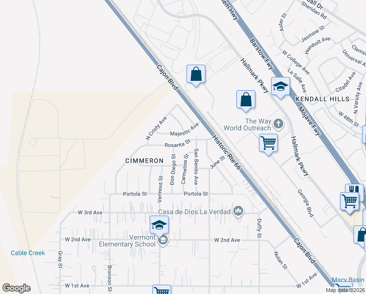 map of restaurants, bars, coffee shops, grocery stores, and more near 2715 Rosarita Street in San Bernardino