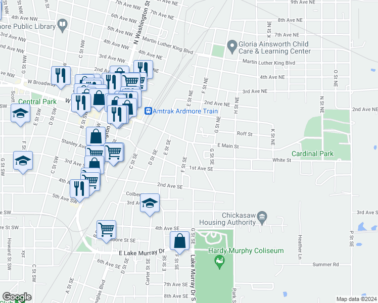 map of restaurants, bars, coffee shops, grocery stores, and more near 18 F Street Southeast in Ardmore
