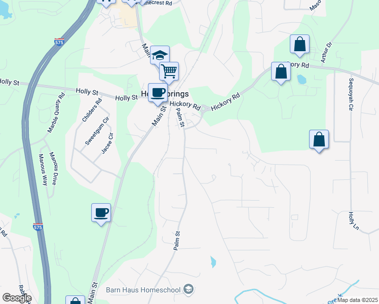 map of restaurants, bars, coffee shops, grocery stores, and more near 355 Palm Street in Canton