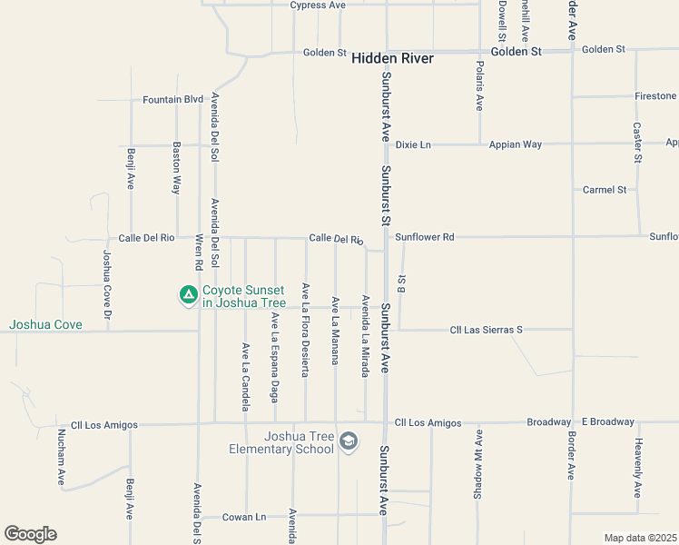 map of restaurants, bars, coffee shops, grocery stores, and more near Avenida Lane in Joshua Tree