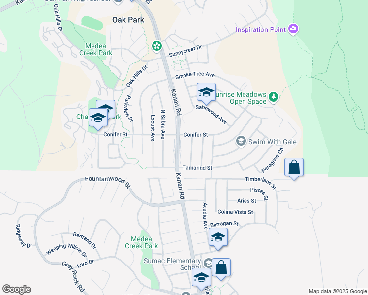 map of restaurants, bars, coffee shops, grocery stores, and more near 48 Kanan Road in Oak Park