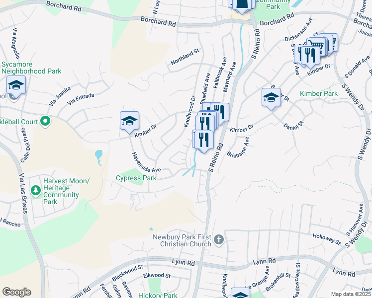 map of restaurants, bars, coffee shops, grocery stores, and more near 502 Fallbrook Avenue in Thousand Oaks