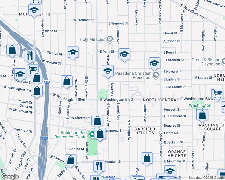 map of restaurants, bars, coffee shops, grocery stores, and more near 1408 North Raymond Avenue in Pasadena