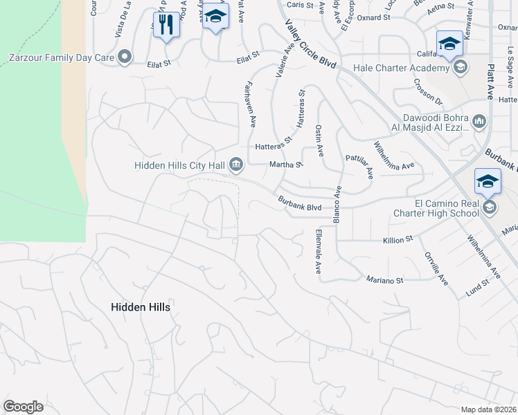 map of restaurants, bars, coffee shops, grocery stores, and more near 24360 Crestlawn Street in Los Angeles