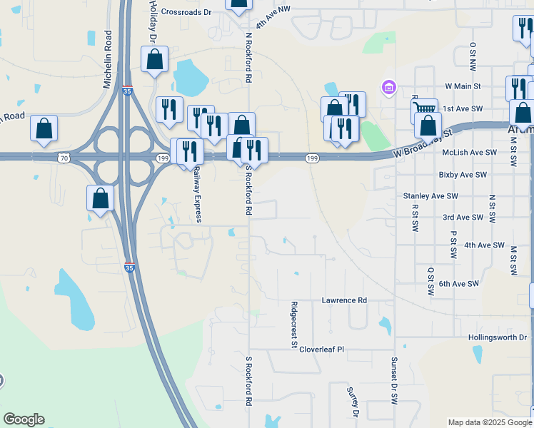 map of restaurants, bars, coffee shops, grocery stores, and more near 2417 South Rockford Parkway in Ardmore