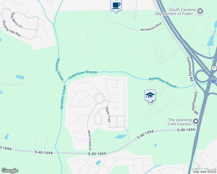 map of restaurants, bars, coffee shops, grocery stores, and more near 658 Upper Trail in Blythewood