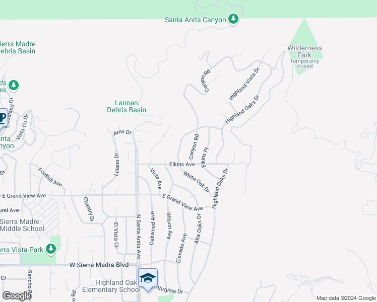 map of restaurants, bars, coffee shops, grocery stores, and more near 2023 Canyon Road in Arcadia