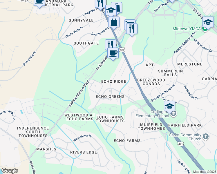 map of restaurants, bars, coffee shops, grocery stores, and more near 401 Ridge Road in Wilmington