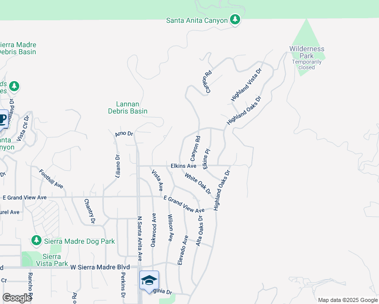 map of restaurants, bars, coffee shops, grocery stores, and more near 2023 Canyon Road in Arcadia