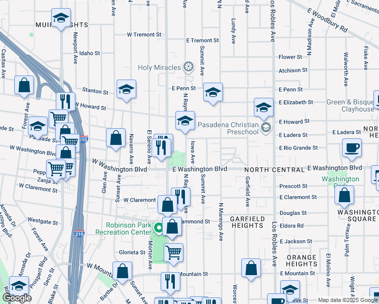 map of restaurants, bars, coffee shops, grocery stores, and more near 1408 North Raymond Avenue in Pasadena