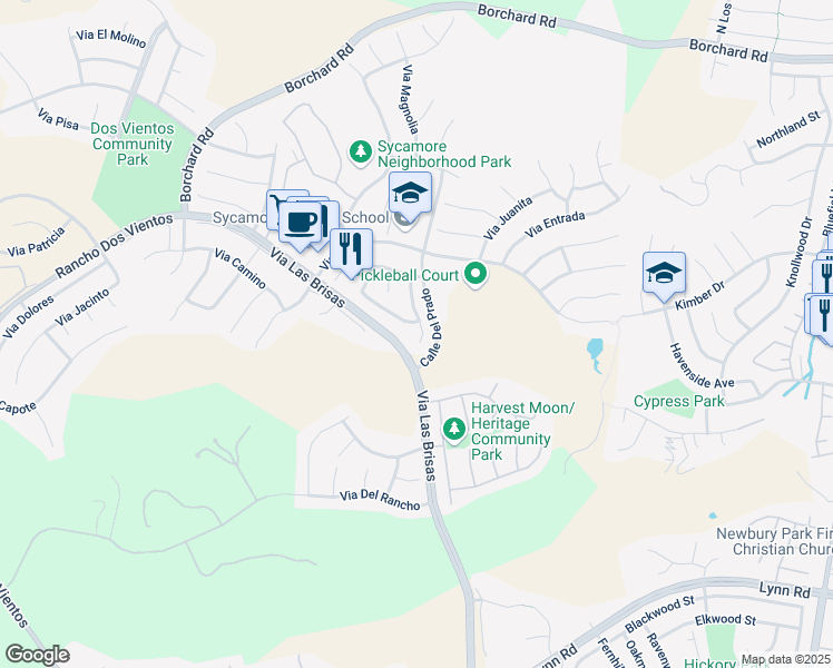 map of restaurants, bars, coffee shops, grocery stores, and more near 467 Calle Veracruz in Thousand Oaks