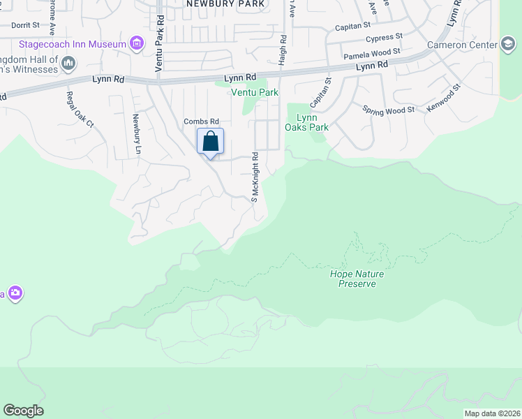 map of restaurants, bars, coffee shops, grocery stores, and more near 456 South McKnight Road in Thousand Oaks