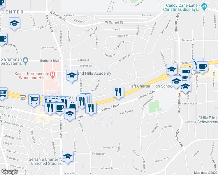 map of restaurants, bars, coffee shops, grocery stores, and more near 5457 Cromer Place in Los Angeles