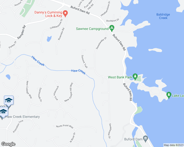 map of restaurants, bars, coffee shops, grocery stores, and more near 3320 Sweetwater Drive in Cumming