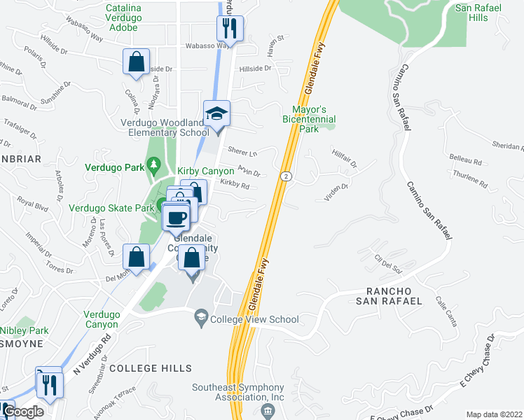 map of restaurants, bars, coffee shops, grocery stores, and more near 1904 Verdugo Loma Drive in Glendale