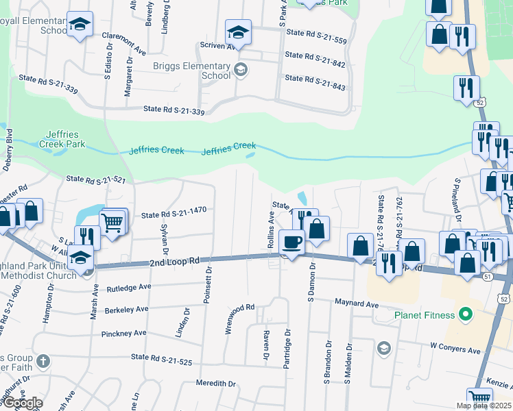 map of restaurants, bars, coffee shops, grocery stores, and more near 1410 South Marion Avenue in Florence