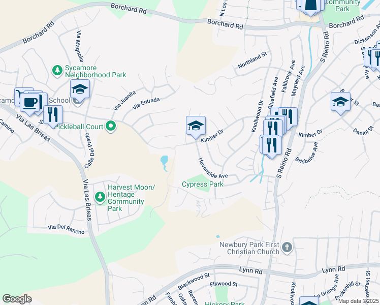 map of restaurants, bars, coffee shops, grocery stores, and more near 4200 West Kimber Drive in Thousand Oaks