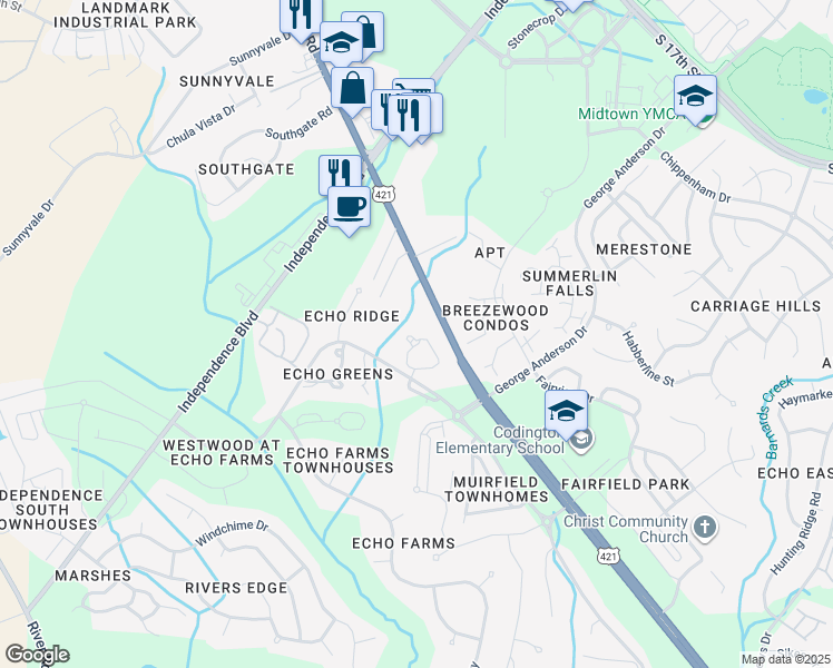 map of restaurants, bars, coffee shops, grocery stores, and more near 2432 Salinger Court in Wilmington