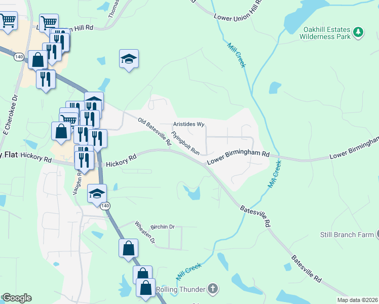 map of restaurants, bars, coffee shops, grocery stores, and more near 524 Flyingbolt Run in Canton