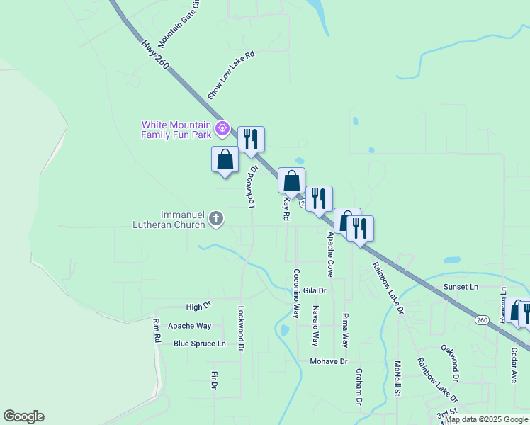 map of restaurants, bars, coffee shops, grocery stores, and more near 4492-4598 Vallery Lane in Navajo County