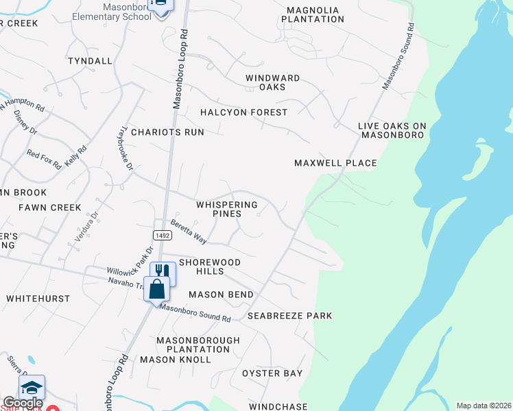 map of restaurants, bars, coffee shops, grocery stores, and more near 3608 Bohicket Way in Wilmington