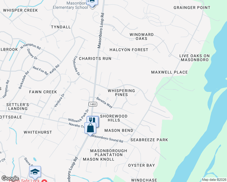 map of restaurants, bars, coffee shops, grocery stores, and more near 5324 Dawning Creek Way in Wilmington