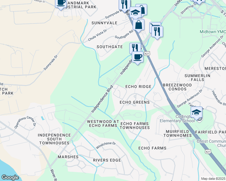 map of restaurants, bars, coffee shops, grocery stores, and more near 3802 Portofino Court in Wilmington