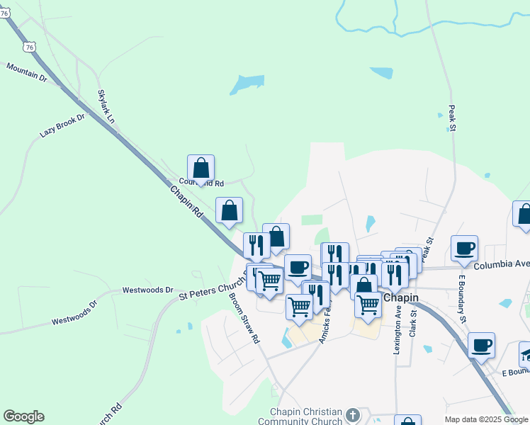 map of restaurants, bars, coffee shops, grocery stores, and more near 139 North Columbia Court in Chapin