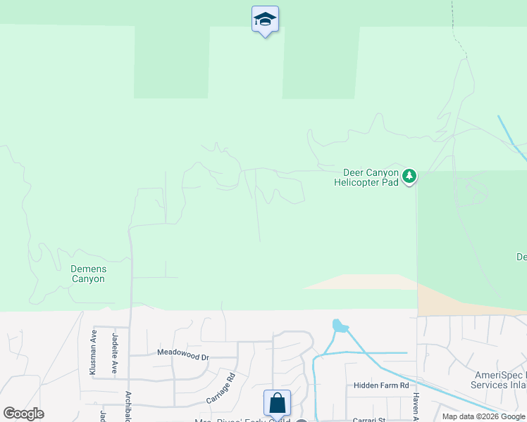 map of restaurants, bars, coffee shops, grocery stores, and more near 10049 Snowdrop Road in San Bernardino County