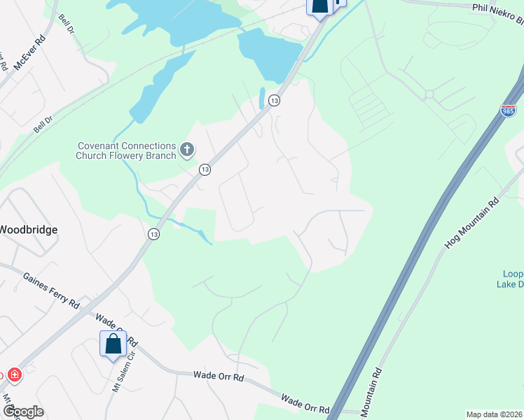 map of restaurants, bars, coffee shops, grocery stores, and more near 5884 Norton Circle in Flowery Branch