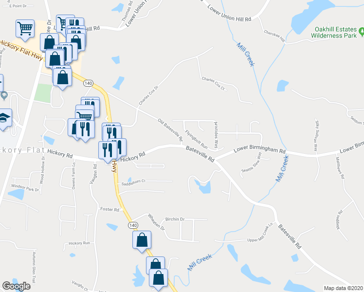 map of restaurants, bars, coffee shops, grocery stores, and more near 942 Batesville Road in Canton