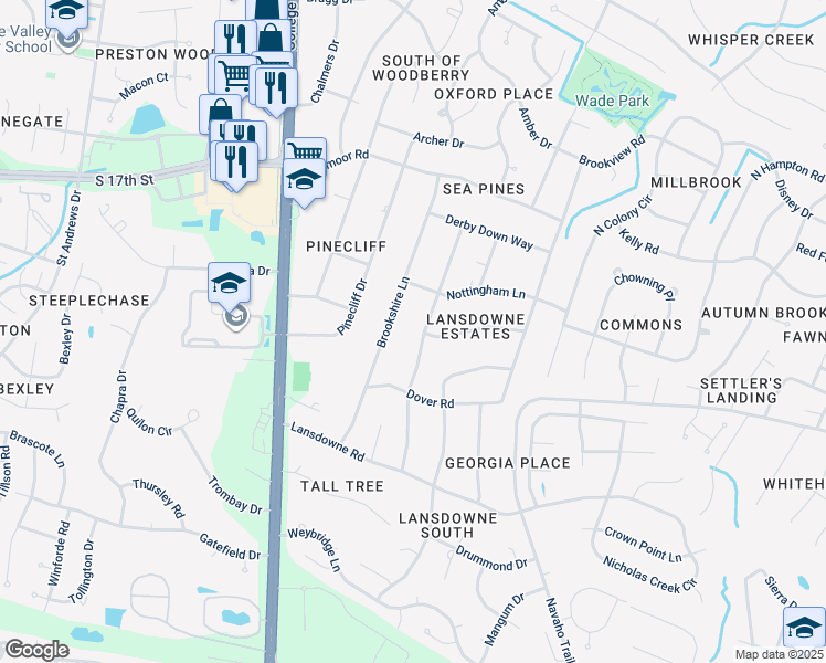 map of restaurants, bars, coffee shops, grocery stores, and more near 217 Yorkshire Lane in Wilmington